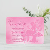 女の子です！妖精のキノコと花のベイビーシャワー 招待状 (スタンド正面)