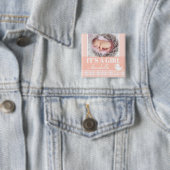 「女の子です」新生児写真と名前の桃のバッジ 缶バッジ (インサイチュ)