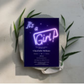 女の子です！ 紫のネオンテキストベイビーシャワー 招待状