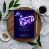 女の子です！ 紫のネオンテキストベイビーシャワー 招待状