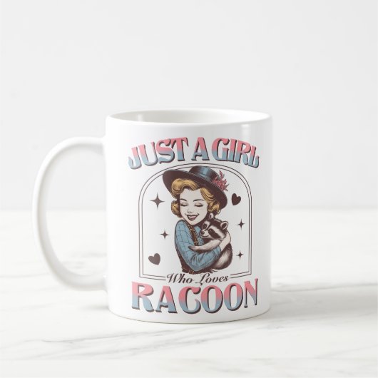 女の子で愛するアライグマのレトロおもしろいアライグマ コーヒーマグカップ (左)