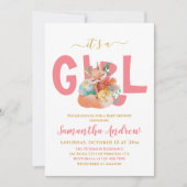 女の子で美しい眠いキツネベビーシャワーInvi 招待状 (正面)