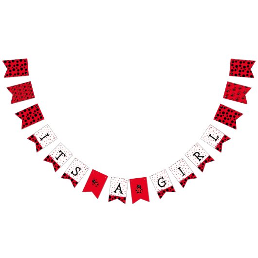 女の子で赤いラディバグ赤ちゃんシャワーのバナー バンティングフラッグ (全)