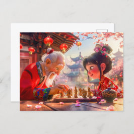 女の子とおじいちゃん遊のチェッモダンス シーズンポストカード