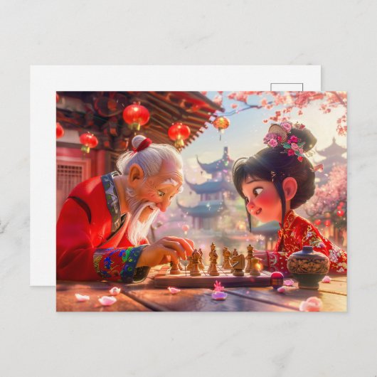 女の子とおじいちゃん遊のチェッモダンス シーズンポストカード (正面/裏面)