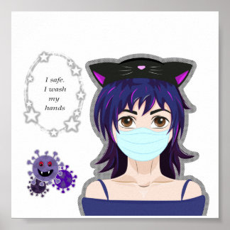 女の子とウイルス。マンガスタイル ポスター