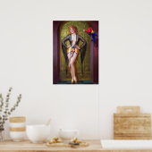 女の子とオウムのピン留め ポスター (キッチン)