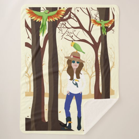 女の子とオウム シェルパブランケット (正面)