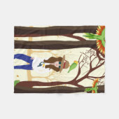 女の子とオウム フリースブランケット (正面(横))