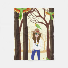 女の子とオウム フリースブランケット