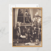 女の子とクリスマスツリーのヴィンテージはがき シーズンポストカード (正面/裏面)