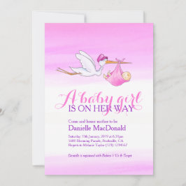 女の子とコウノトリベビーシャワー招待状 招待状