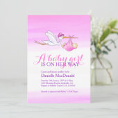 女の子とコウノトリベビーシャワー招待状 招待状 (スタンド正面)