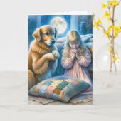 女の子とゴールデン祈レト考えリーバーの君 カード (黄色い花)