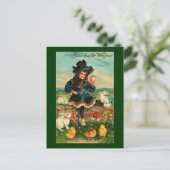 女の子とチックス&ウサギヴィンテージ復活祭 シーズンポストカード (スタンド正面)