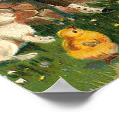 女の子とチックス&ウサギヴィンテージ復活祭 ポスター (角)