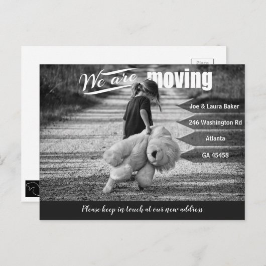 女の子とテディベア |お知らせカードの移動 ポストカード (正面/裏面)