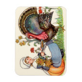 女の子とトルコ、ヴィンテージ感謝祭 マグネット (縦)