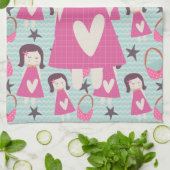 女の子とハンドバッグ キッチンタオル (折り畳み)