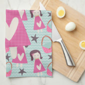 女の子とハンドバッグ キッチンタオル (四つ折り)