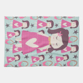 女の子とハンドバッグ キッチンタオル (横)