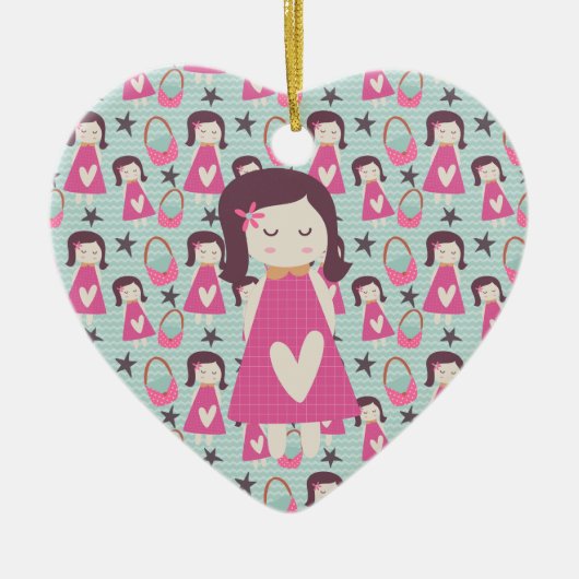 女の子とハンドバッグ セラミックオーナメント (正面)