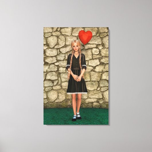 女の子とハート キャンバスプリント (正面)