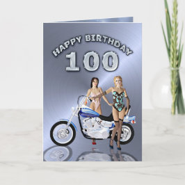 女の子とバイクで100歳の誕生日 カード