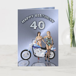女の子とバイクで40歳の誕生日 カード