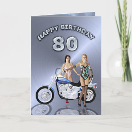 女の子とバイクで80歳の誕生日 カード