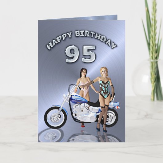 女の子とバイクで95歳の誕生日 カード (正面)