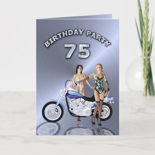 女の子とバイクを持つ75thバースデーパーティー 招待状 (正面)