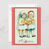 女の子とベビーチックスヴィンテージイースターカード シーズンポストカード (正面/裏面)