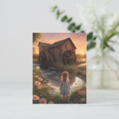 女の子とミルを夕焼け ポストカード (スタンド正面)