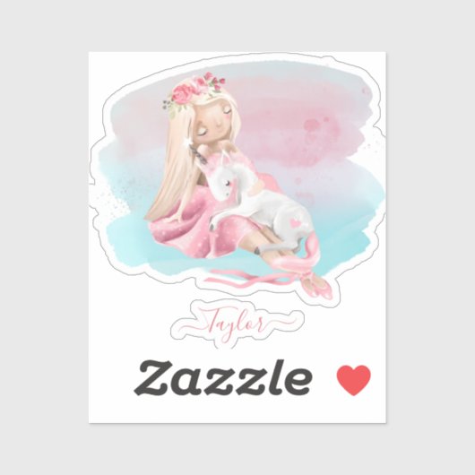 女の子とユニコーン魅惑の赤ちゃんシャワー シール (シート)