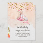 女の子とユニコーン 魅惑の赤ちゃん 1歳の誕生日 招待状 (正面/裏面)