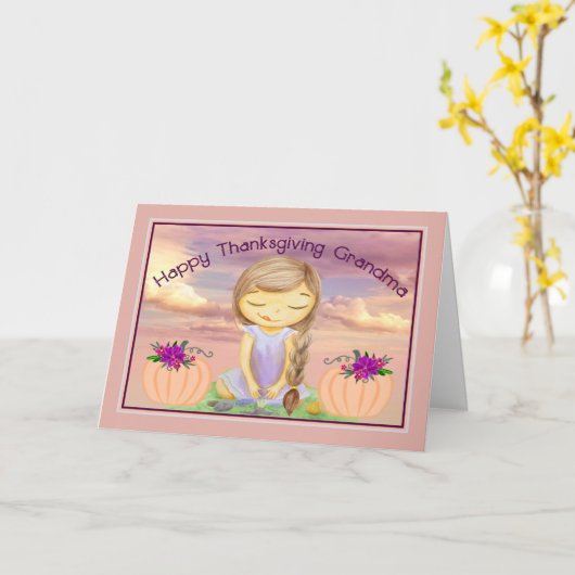 . .女の子と一緒のおばあちゃんの感謝状 カード (黄色い花)