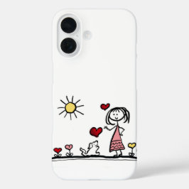 女の子と可愛い犬 iPhone 16ケース