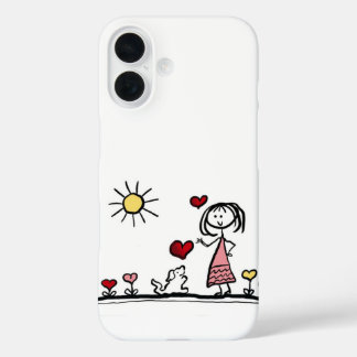 女の子と可愛い犬 iPhone 16ケース
