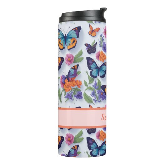 女の子と女性のための蝶と花 タンブラー (回転左)