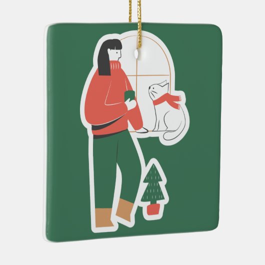 女の子と居心地の良いクリスマスオーナメント セラミックオーナメント (右)
