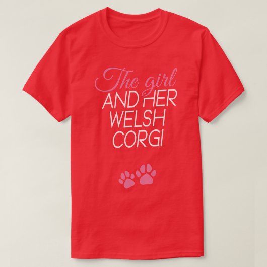 女の子と彼女のウェルシュコーギー犬は犬を歩く Tシャツ (デザイン正面)
