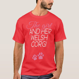 女の子と彼女のウェルシュコーギー犬は犬を歩く Tシャツ