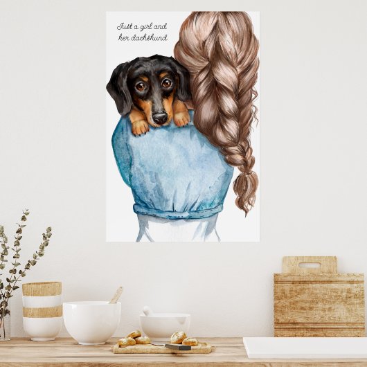 女の子と彼女のダックスフントのポスター ポスター (キッチン)