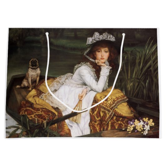 女の子と彼女のパグ抱き枕 ラージペーパーバッグ (正面)