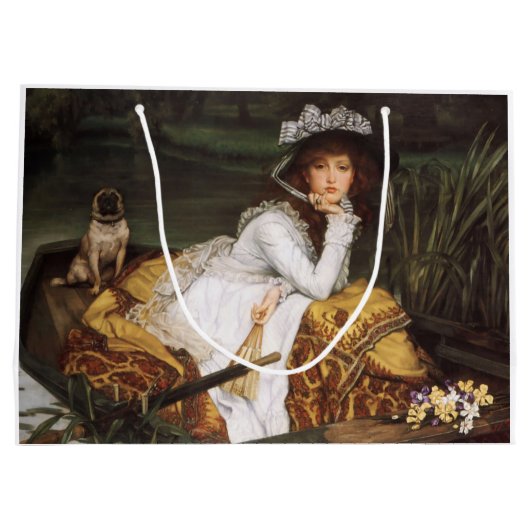 女の子と彼女のパグ抱き枕 ラージペーパーバッグ (裏面)