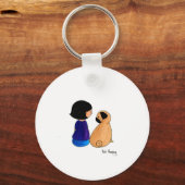 女の子と彼女のパグ キーホルダー (正面)