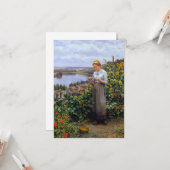 女の子と彼女のペットの鳩（若い女性と鳥） カード (正面/裏面インサイチュ)