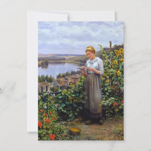 女の子と彼女のペットの鳩（若い女性と鳥） カード (正面)