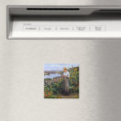 女の子と彼女のペットの鳩（若い女性と鳥） マグネット (インサイチュ (食洗機))